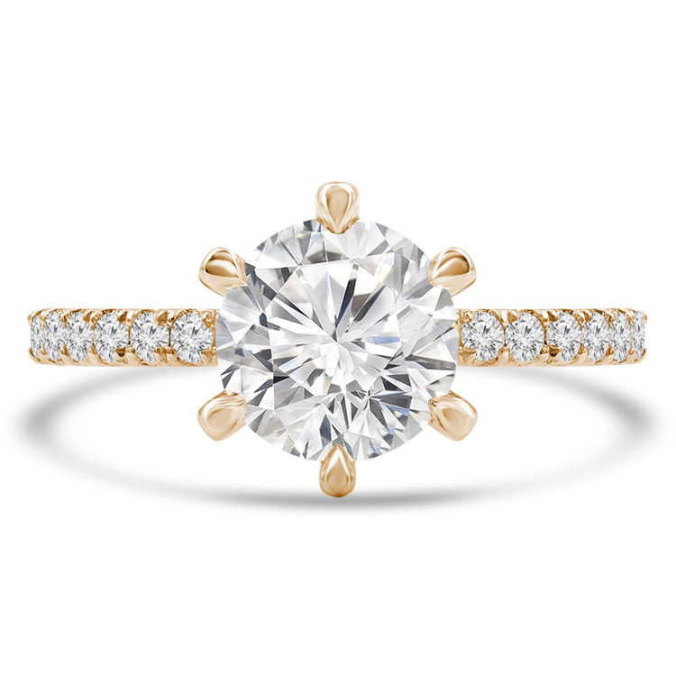 Round Diamond 6-Prong Solitaire with Accents Engagement Ring in Yellow Gold (MVS0297-Y)