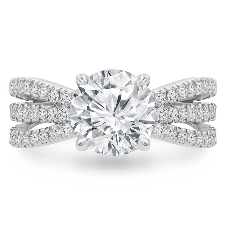 Round Diamond Three-row Split-shank Solitaire with Accents Engagement Ring in White Gold (MVS0299-W)