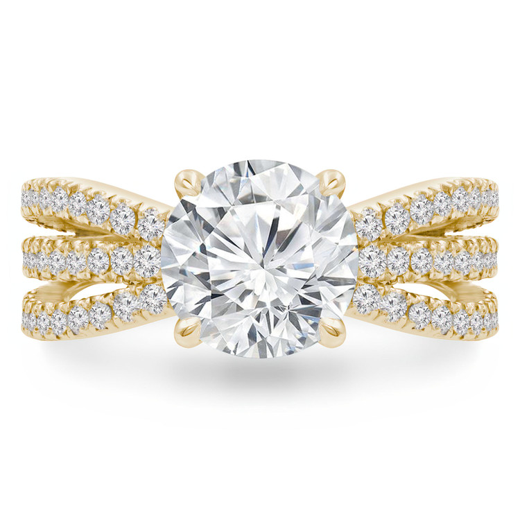 Round Diamond Three-row Split-shank Solitaire with Accents Engagement Ring in Yellow Gold (MVS0299-Y)