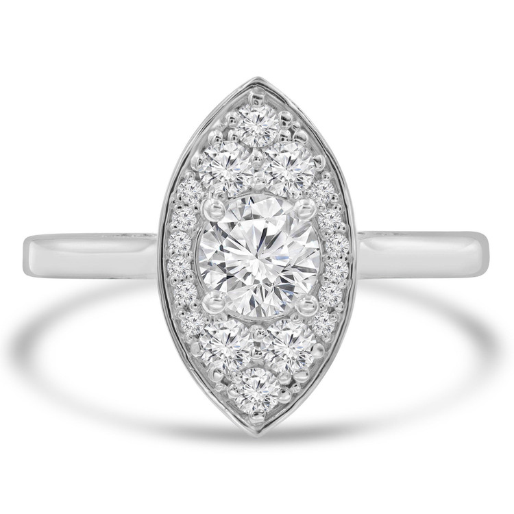 Round Diamond Marquise Halo Engagement Ring in White Gold (MVS0306-W)
