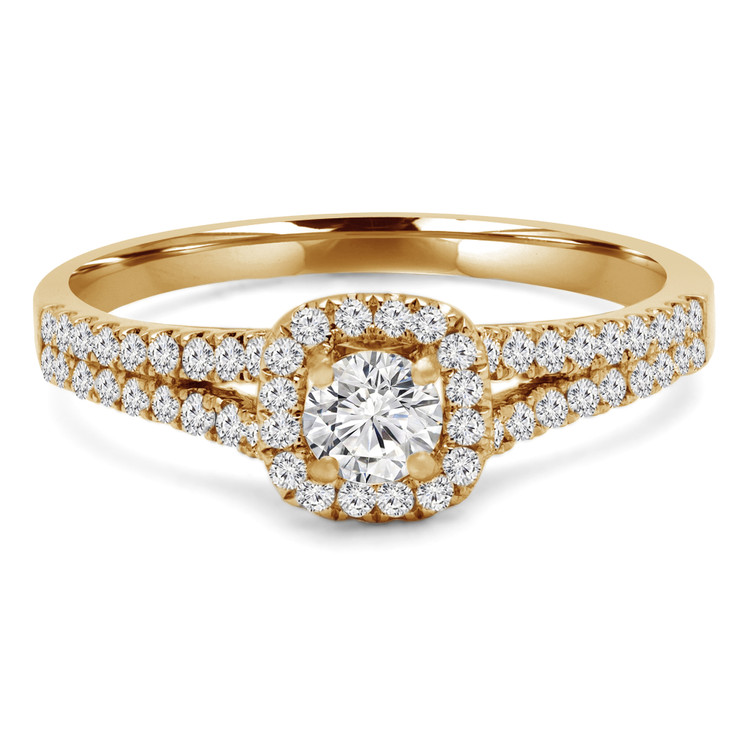 Round Diamond Split-Shank Cushion Halo Engagement Ring in Yellow Gold (MVSS0026-Y)