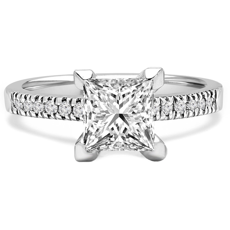 Princess Diamond Solitaire with Accents Engagement Ring in White Gold (MVSS0029-W)