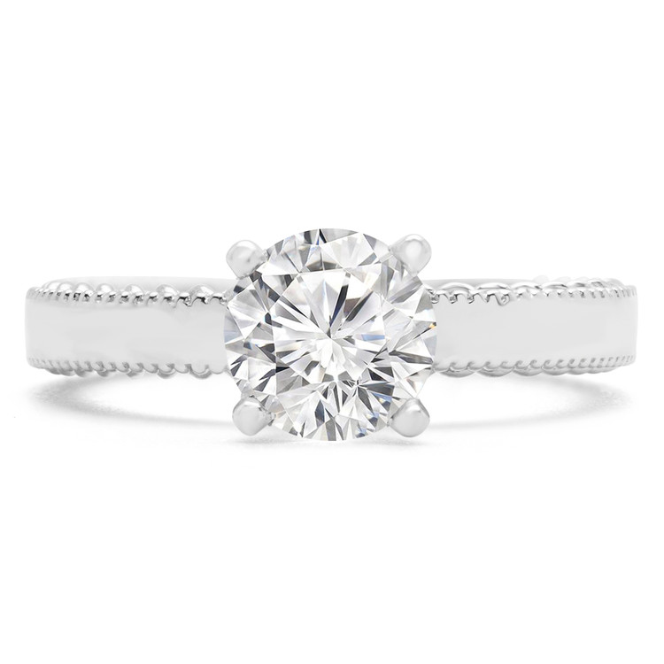 Round Diamond Vintage Solitaire Engagement Ring in White Gold (MVSS0040-W)