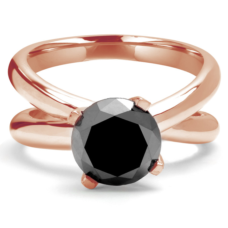 Round Black Diamond Twisted Solitaire Engagement Ring in Rose Gold (MVSB0003-R)