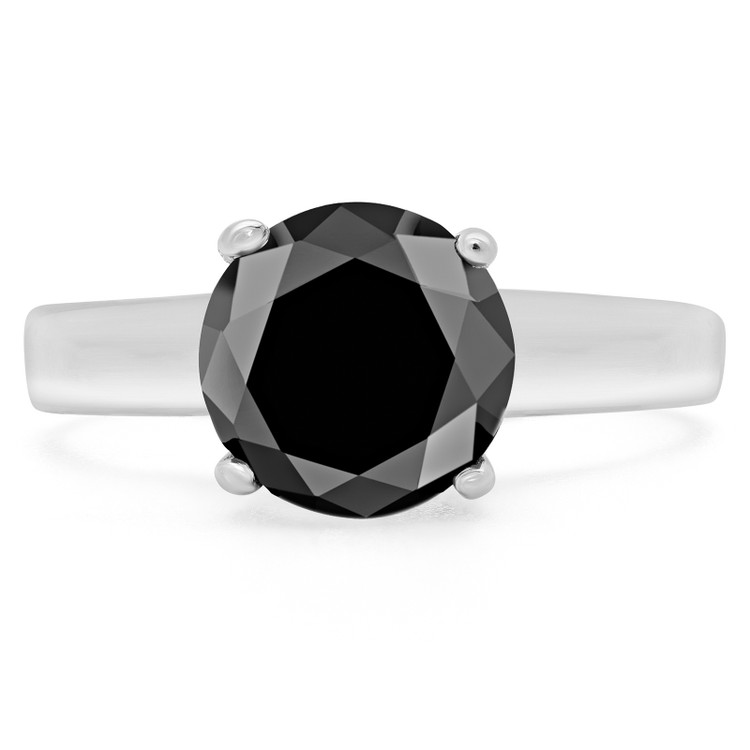Round Black Diamond Solitaire Engagement Ring in White Gold (MVSB0005-W)