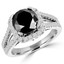 Round Black Diamond Split Shank Cushion Halo Engagement Ring in White Gold with Accents (MVSB0010-W)