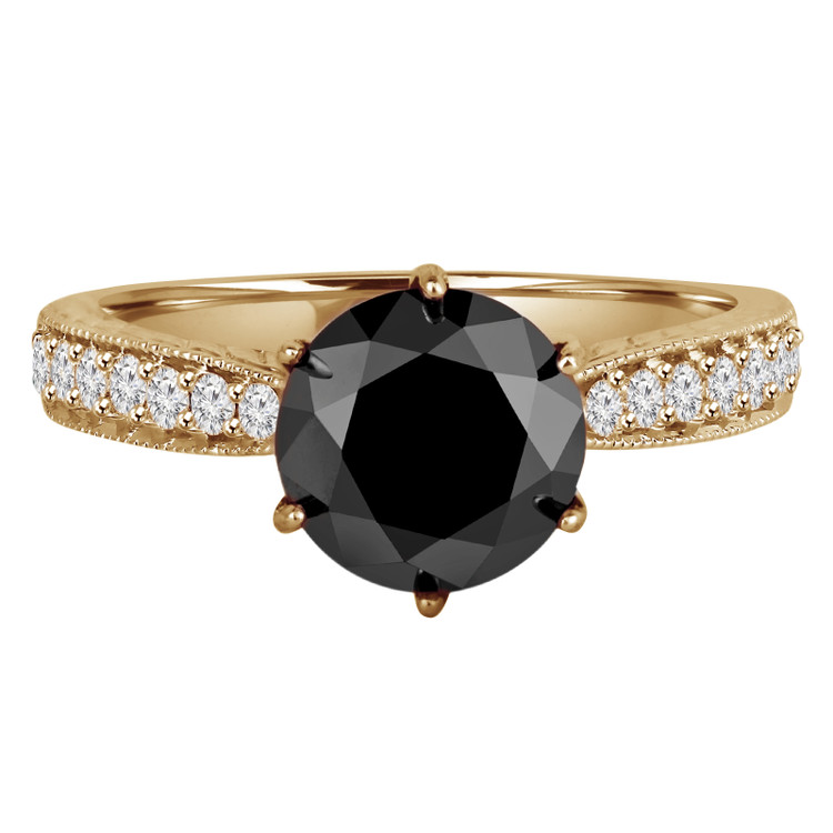 Round Black Diamond Solitaire with Accents Engagement Ring in Yellow Gold with Accents (MVSB0011-Y)