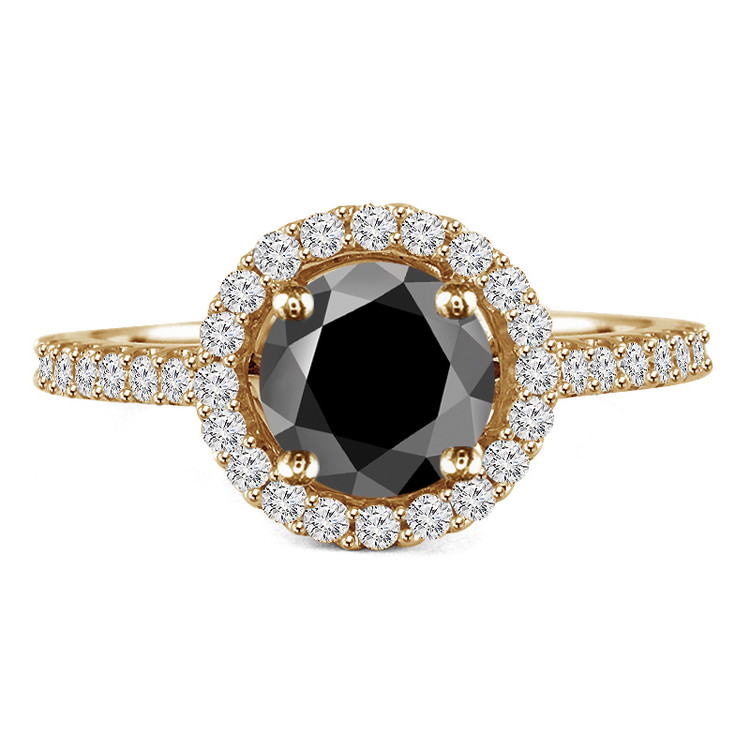 Round Black Diamond Round Halo Engagement Ring in Yellow Gold with Accents (MVSB0012-Y)