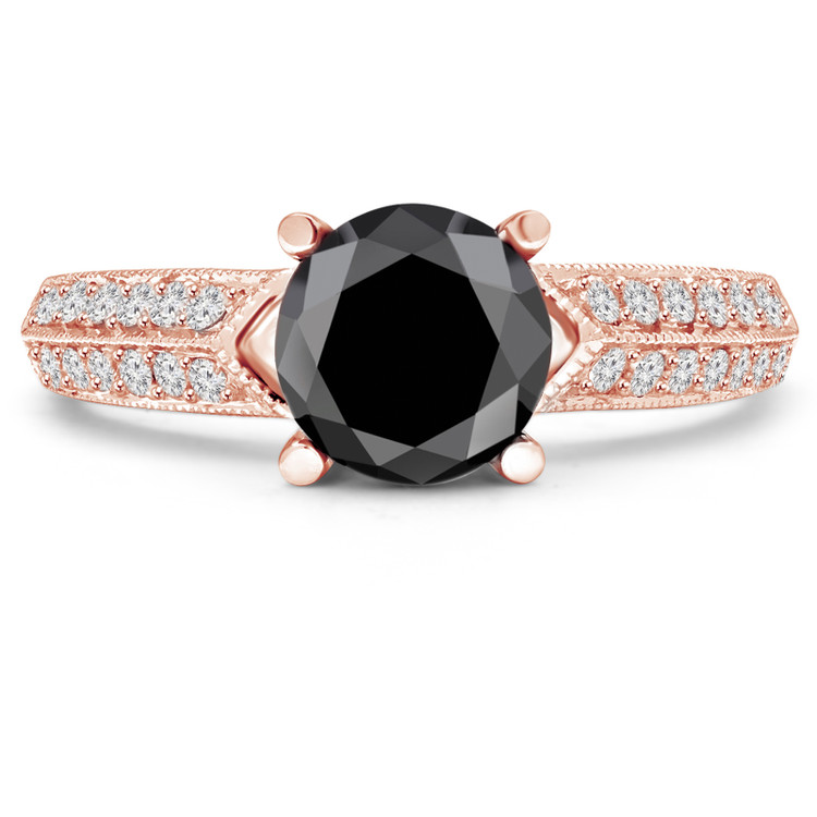 Round Black Diamond Solitaire with Accents Engagement Ring in Rose Gold (MVSB0014-R)