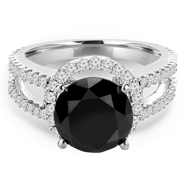 Round Black Diamond Round Halo Engagement Ring in White Gold with Accents (MVSB0015-W)