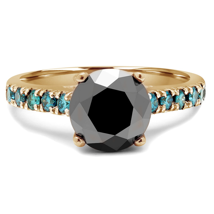 Round Black Diamond Solitaire with Accents Engagement Ring in Yellow Gold with Blue Accents (MVSB0020-Y)