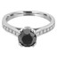 Round Black Diamond Double Prong Solitaire with Accents Engagement Ring in White Gold (MVSB0023-W)