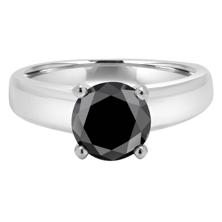Round Black Diamond Solitaire Engagement Ring in White Gold (MVSB0027-W)
