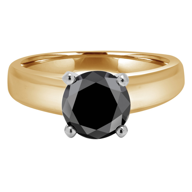 Round Black Diamond Solitaire Engagement Ring in Yellow Gold (MVSB0027-Y)