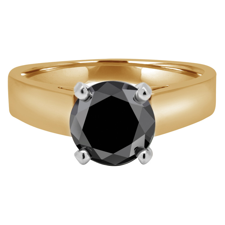 Round Black Diamond Solitaire Engagement Ring in Yellow Gold (MVSB0028-Y)
