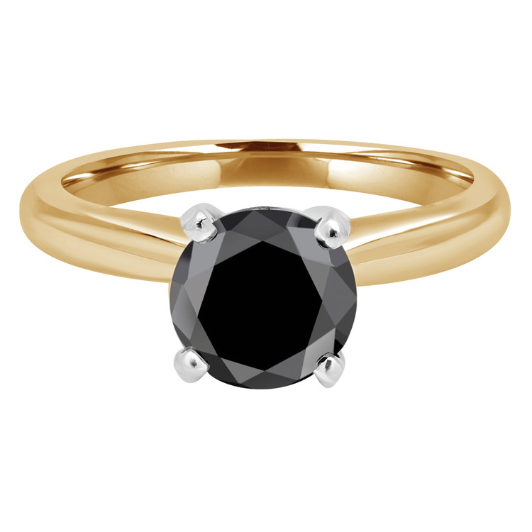 Round Black Diamond Solitaire Engagement Ring in Yellow Gold (MVSB0029-Y)