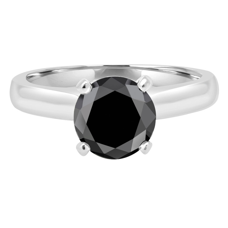 Round Black Diamond Solitaire Engagement Ring in White Gold (MVSB0030-W)
