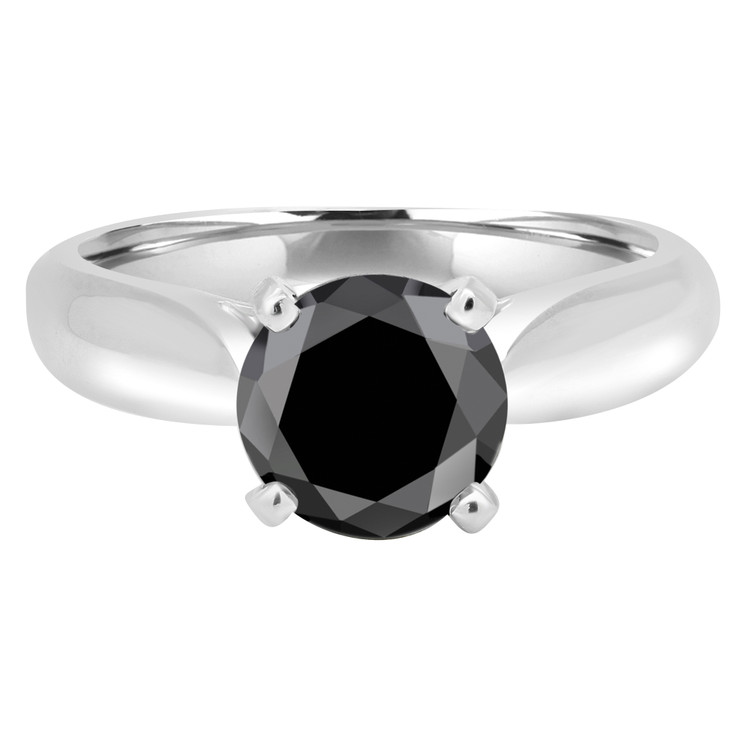 Round Black Diamond Solitaire Engagement Ring in White Gold (MVSB0031-W)
