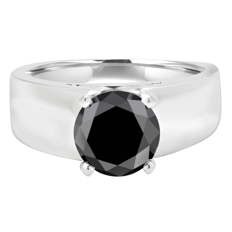 Round Black Diamond Solitaire Engagement Ring in White Gold (MVSB0032-W)