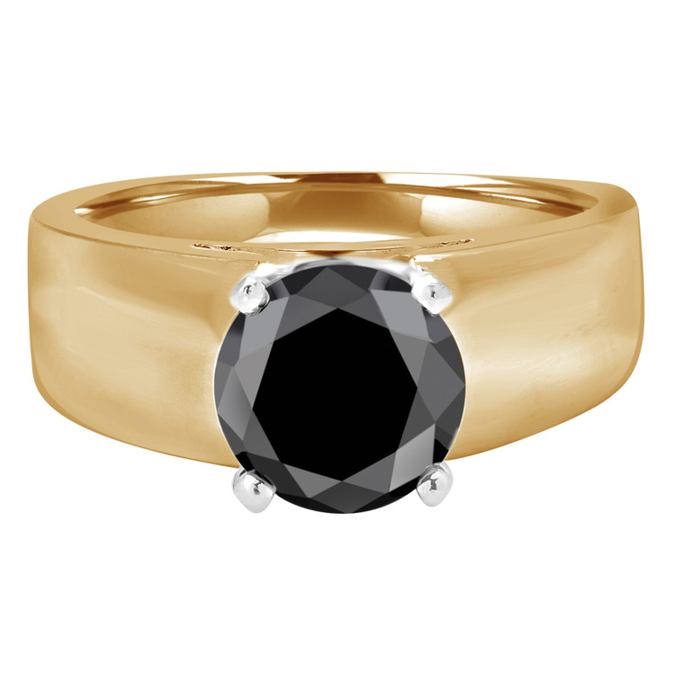 Round Black Diamond Solitaire Engagement Ring in Yellow Gold (MVSB0032-Y)