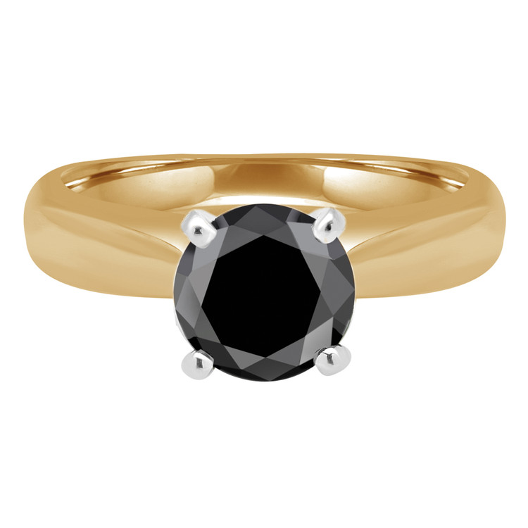 Round Black Diamond Solitaire Engagement Ring in Yellow Gold (MVSB0034-Y)