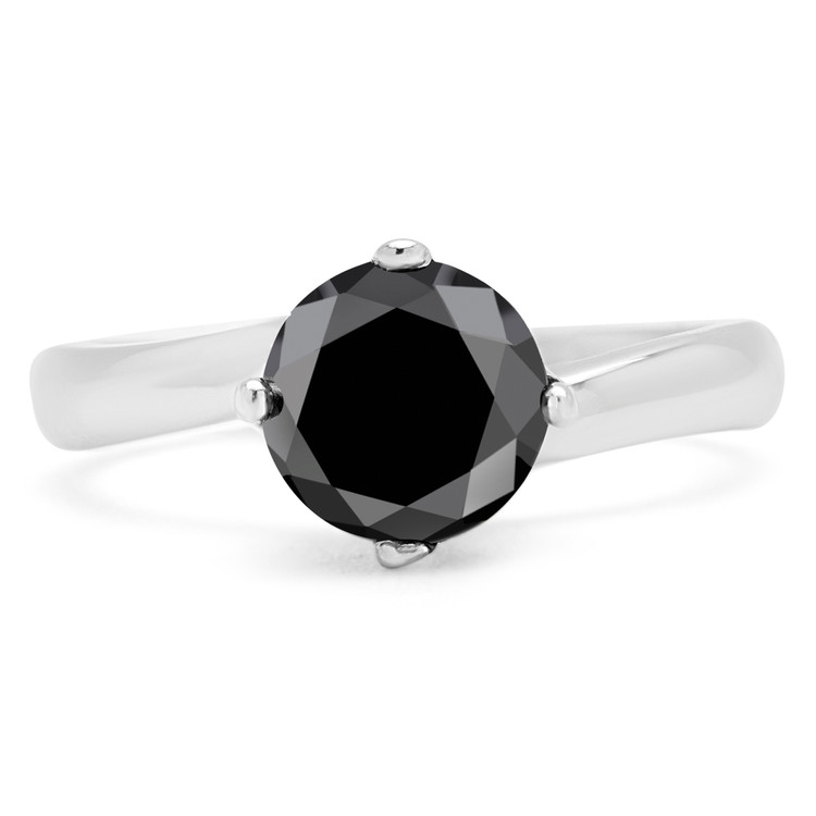 Round Black Diamond Solitaire Engagement Ring in White Gold (MVSB0035-W)