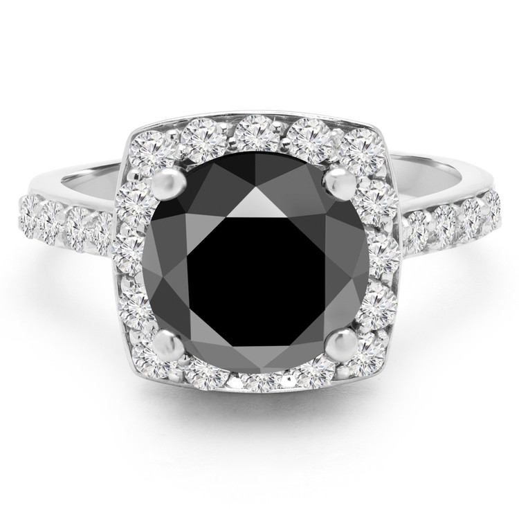 Round Black Diamond Cushion Halo Engagement Ring in White Gold (MVSB0036-W)