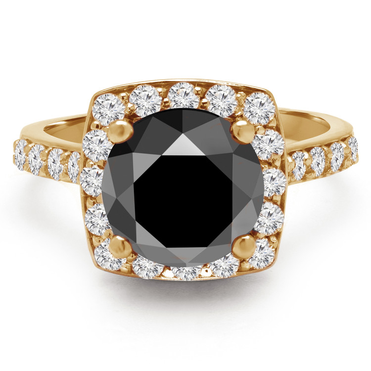Round Black Diamond Cushion Halo Engagement Ring in Yellow Gold (MVSB0036-Y)