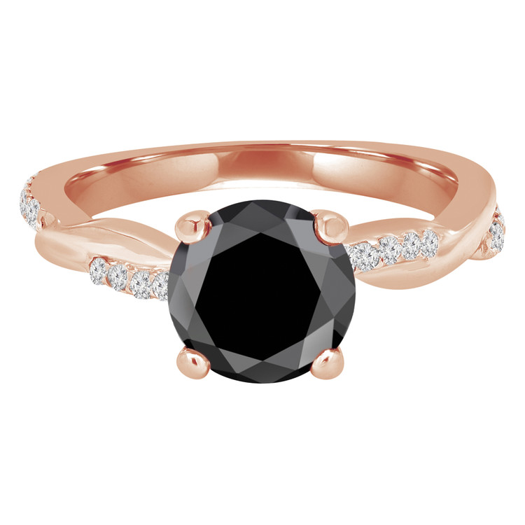Round Black Diamond Twisted Solitaire with Accents Engagement Ring in Rose Gold (MVSB0037-R)
