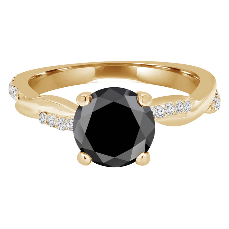 Round Black Diamond Twisted Solitaire with Accents Engagement Ring in Yellow Gold (MVSB0037-Y)