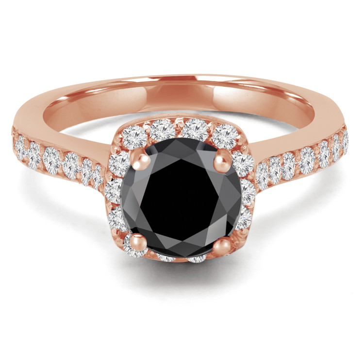 Round Black Diamond Cushion Halo Engagement Ring in Rose Gold with Accents (MVSB0039-R)