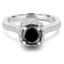 Round Black Diamond Cushion Halo Engagement Ring in White Gold with Accents (MVSB0039-W)