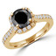 Round Black Diamond Cushion Halo Engagement Ring in Yellow Gold with Accents (MVSB0039-Y)