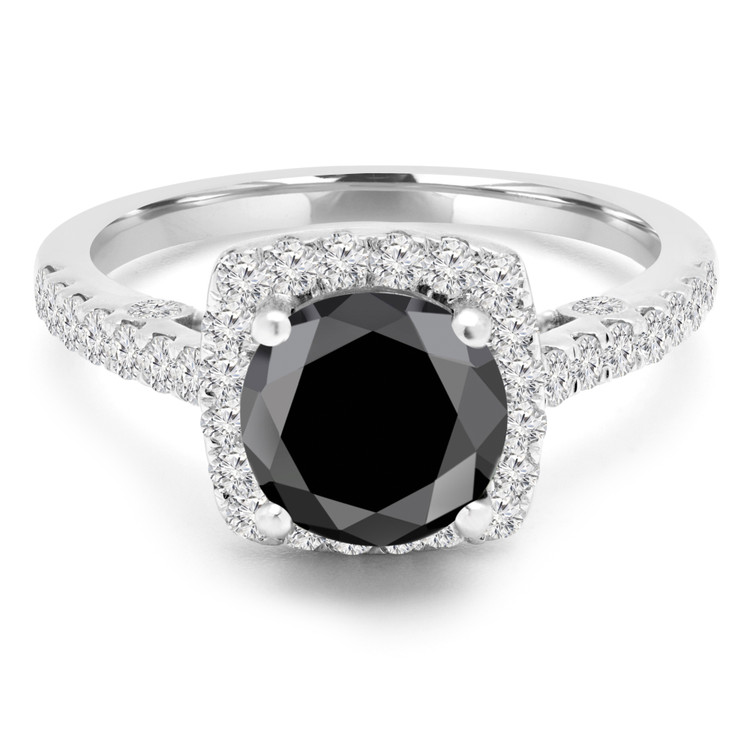 Round Black Diamond Cushion Halo Engagement Ring in White Gold with Accents (MVSB0040-W)