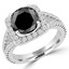 Round Black Diamond Split-Shank Cushion Halo Engagement Ring in White Gold (MVSB0041-W)