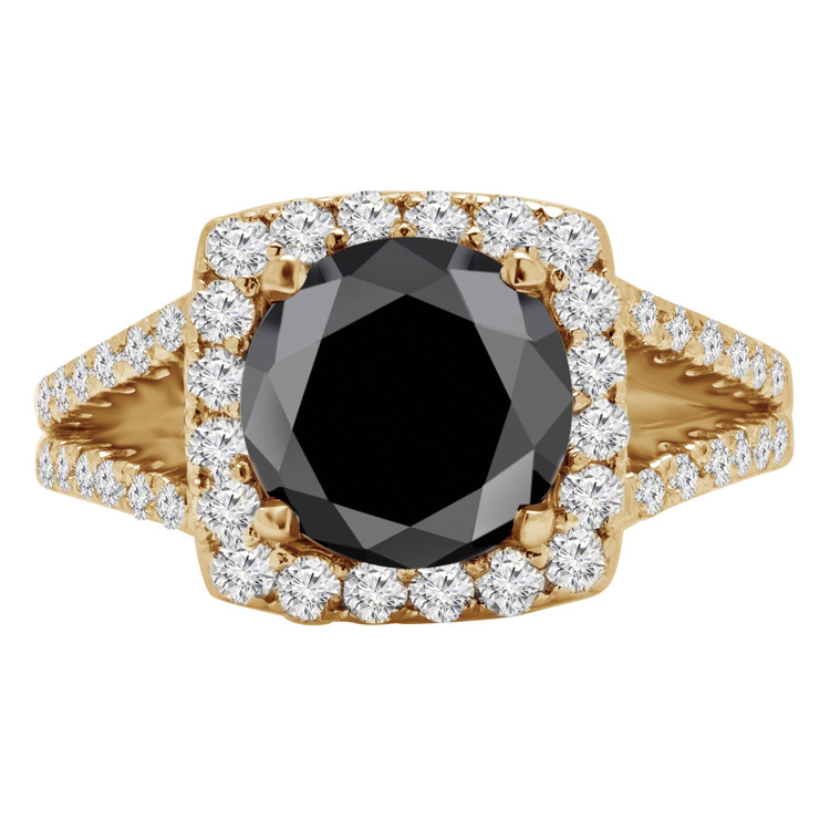 Round Black Diamond Split-Shank Cushion Halo Engagement Ring in Yellow Gold (MVSB0041-Y)