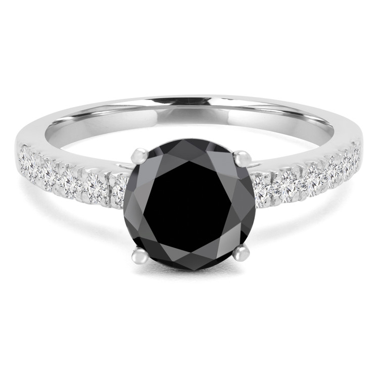Round Black Diamond Solitaire with Accents Engagement Ring in White Gold (MVSB0042-W)
