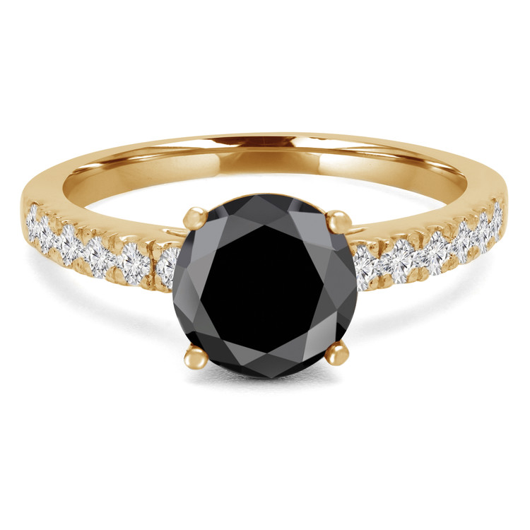 Round Black Diamond Solitaire with Accents Engagement Ring in Yellow Gold (MVSB0042-Y)