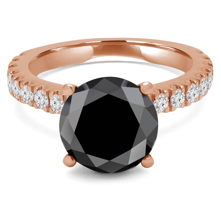 Round Black Diamond Solitaire with Accents Engagement Ring in Rose Gold (MVSB0043-R)