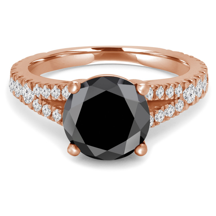 Round Black Diamond Split-Shank Solitaire with Accents Engagement Ring in Rose Gold (MVSB0044-R)