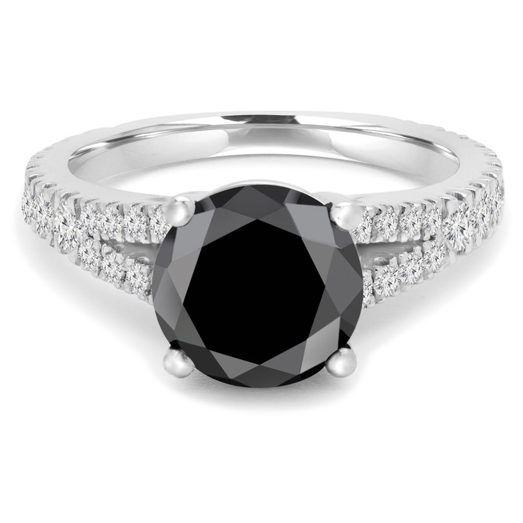 Round Black Diamond Split-Shank Solitaire with Accents Engagement Ring in White Gold (MVSB0044-W)