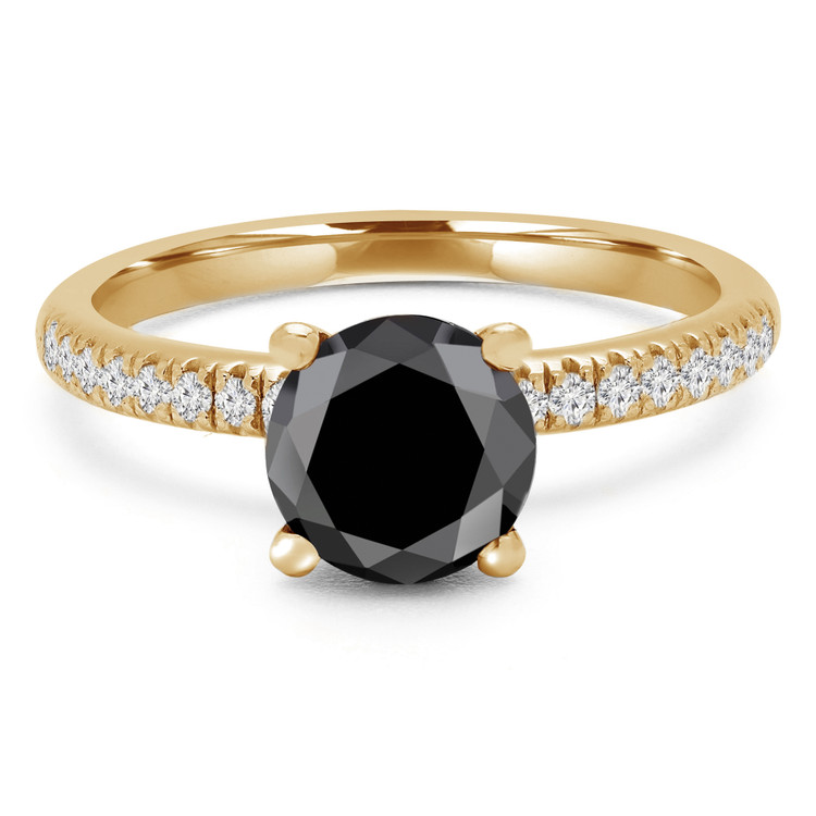 Round Black Diamond Solitaire with Accents Engagement Ring in Yellow Gold (MVSB0045-Y)