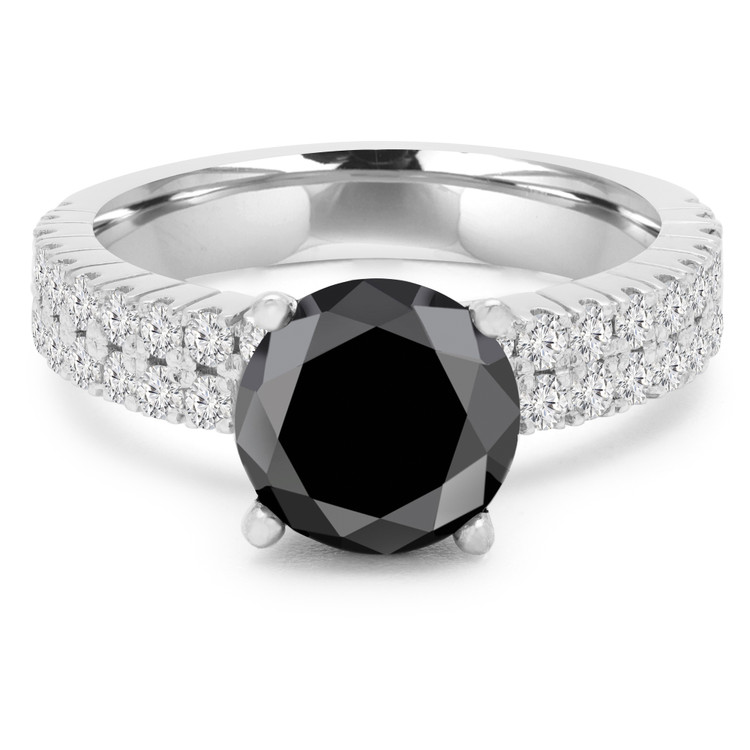 Round Black Diamond Double Row Solitaire with Accents Engagement Ring in White Gold (MVSB0047-W)