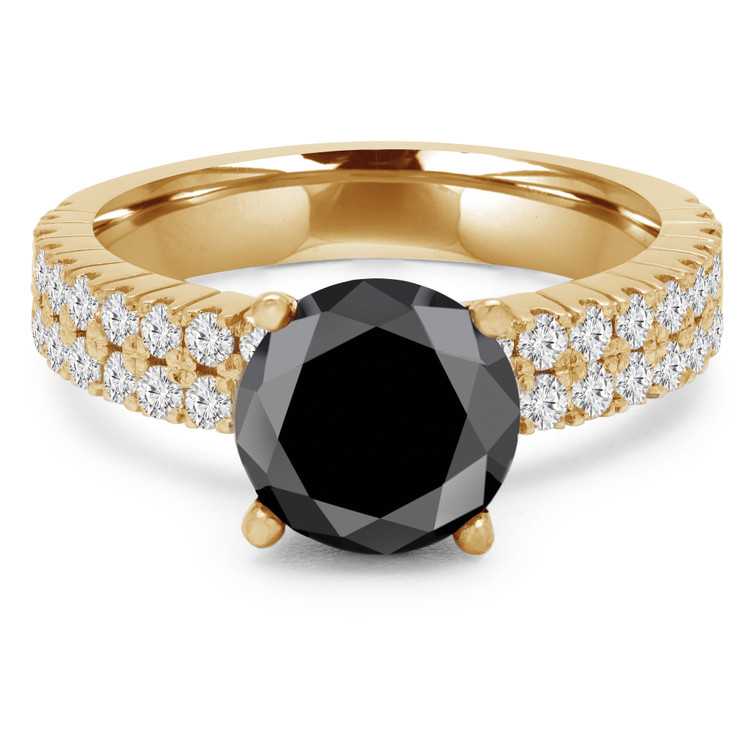 Round Black Diamond Double Row Solitaire with Accents Engagement Ring in Yellow Gold (MVSB0047-Y)