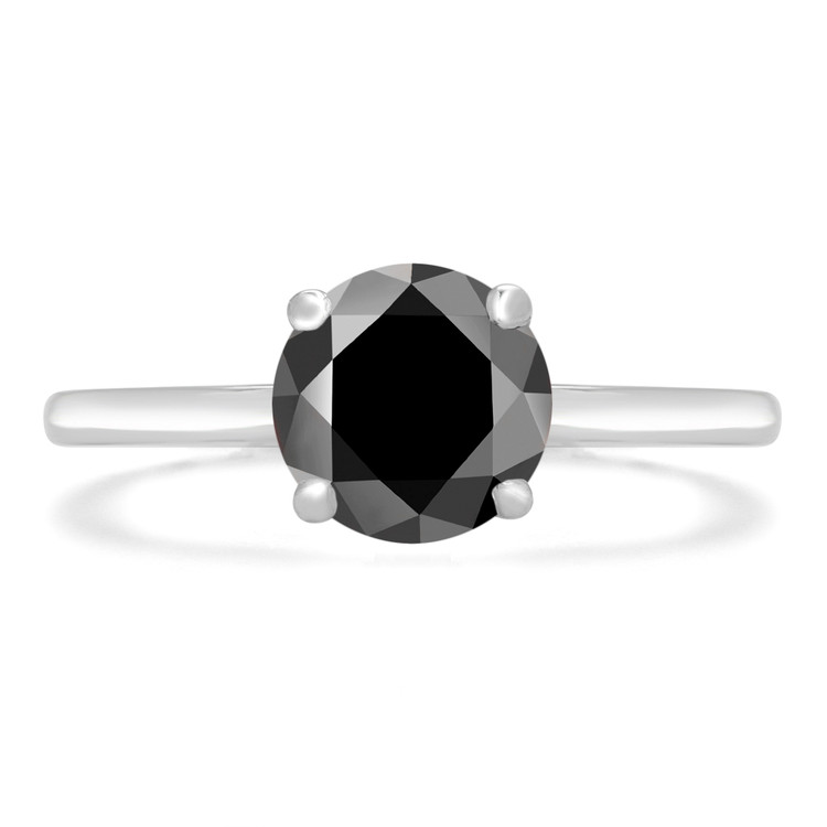 Round Black Diamond Solitaire Engagement Ring in White Gold (MVSB0048-W)
