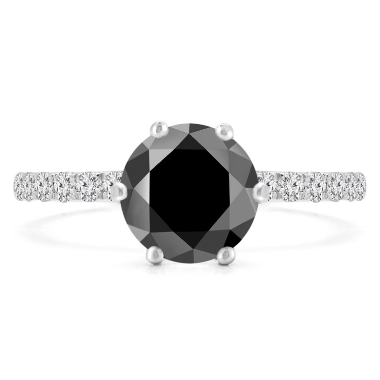 Round Black Diamond Solitaire with Accents Engagement Ring in White Gold (MVSB0050-W)