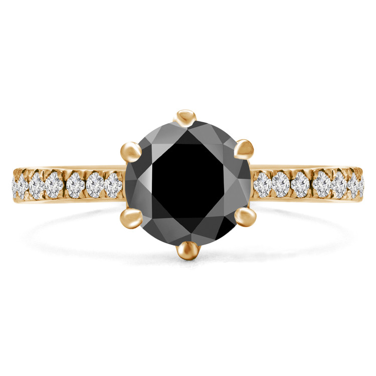 Round Black Diamond Solitaire with Accents Engagement Ring in Yellow Gold (MVSB0051-Y)