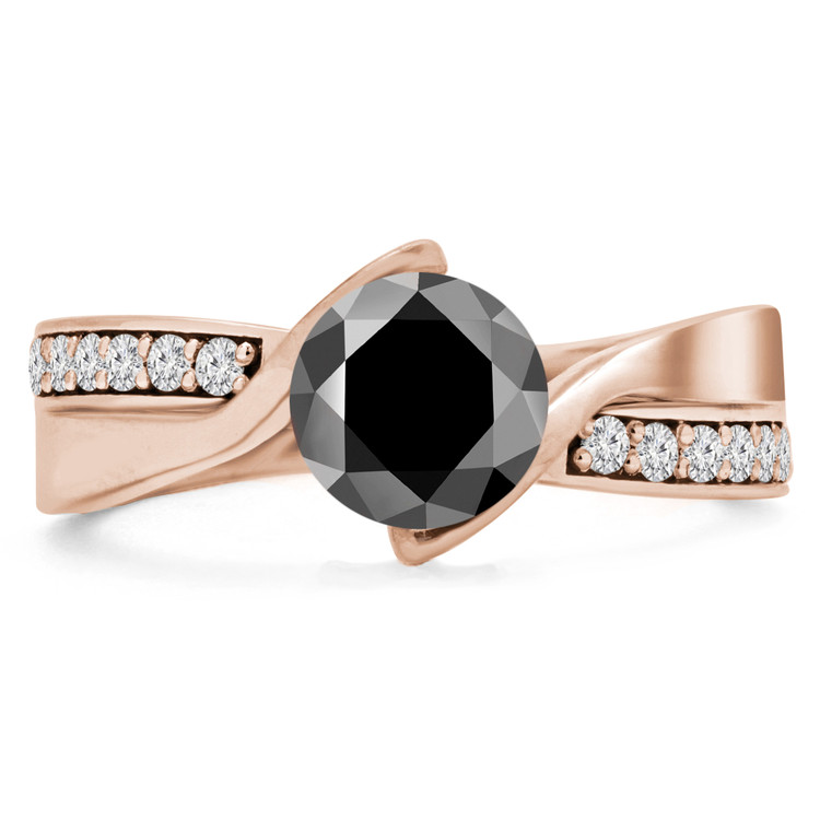 Round Black Diamond Solitaire with Accents Engagement Ring in Rose Gold (MVSB0052-R)