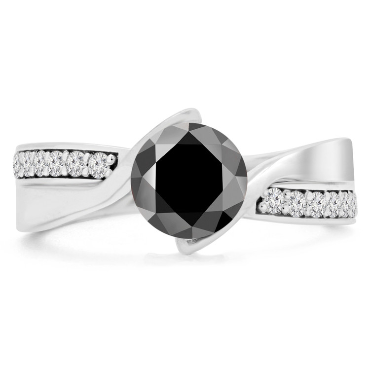 Round Black Diamond Solitaire with Accents Engagement Ring in White Gold (MVSB0052-W)
