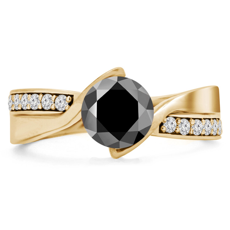 Round Black Diamond Solitaire with Accents Engagement Ring in Yellow Gold (MVSB0052-Y)